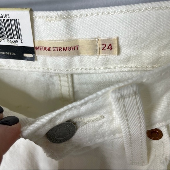 Levi’s Wedgie Straight Jeans Cloud Bank Size 24 Ankle Raw Hem High Waist - Picture 8 of 8